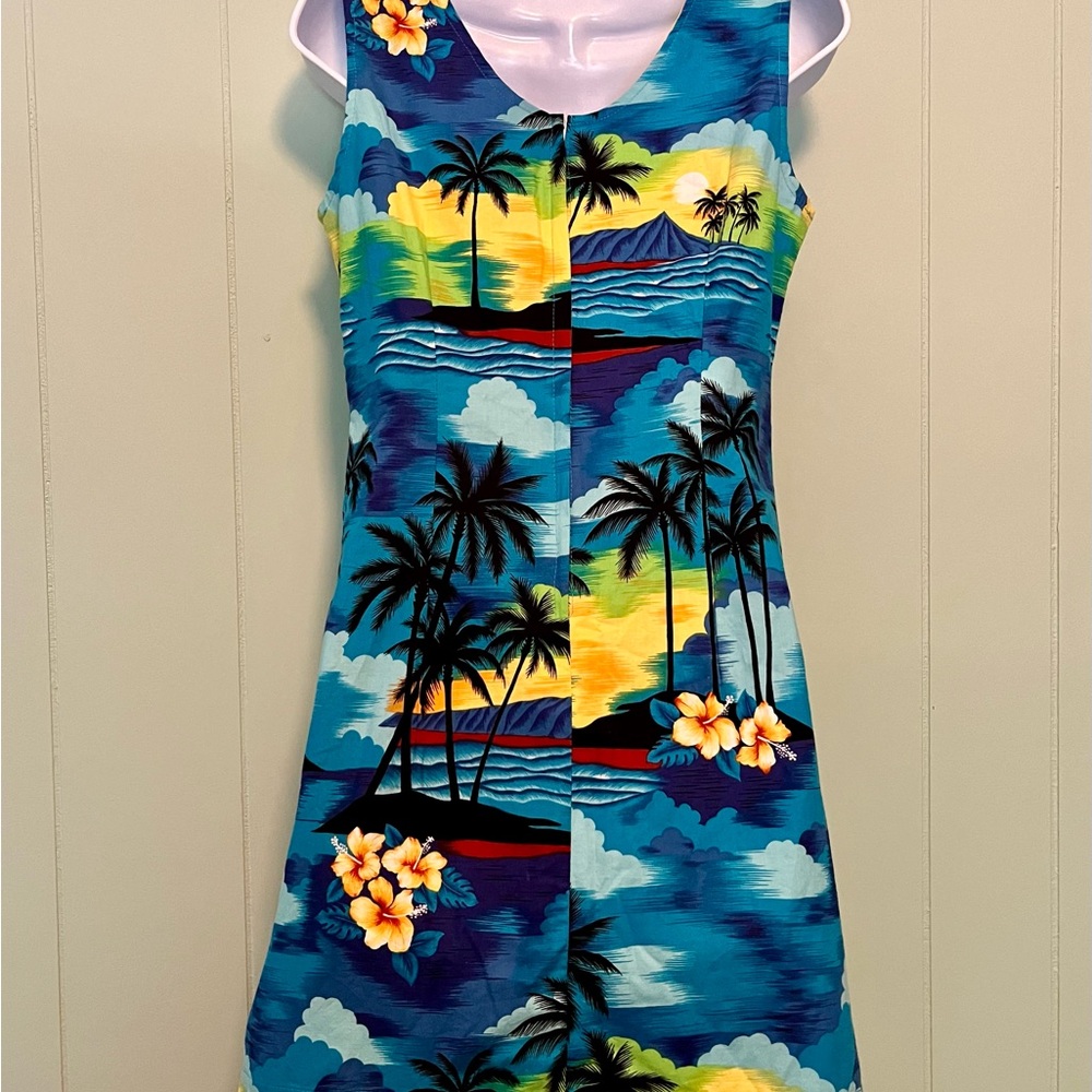 Pacific Legend Hawaii Dress Tropical Palm Print Cotton Sleeveless Size M - Picture 6 of 9
